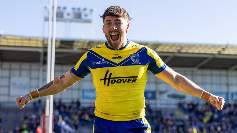 Matty Ashton of Warrington celebrates the win.
