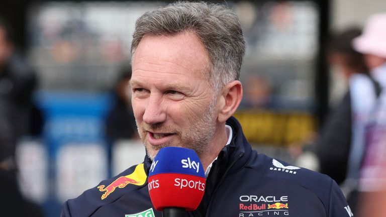 Red Bull Racing Team Chief Christian Horner answers an interview after qualifying for the Formula 1 Japanese Grand Prix at the Suzuka Circuit in Suzuka City, Mie Prefecture, Japan, on April 5, 2025. The team's driver, Max Verstappen, recorded the fastest lap at 1:26.983 to earn the race's pole position on April 6, while Yuki Tsunoda couldn't proceed to Q3. ( The Yomiuri Shimbun via AP Images )