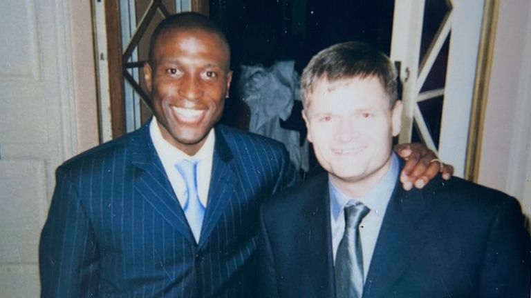 Sky Sports News' Alan Myers pictured with close friend Kevin Campbell