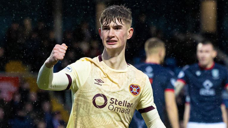 Hearts' James Wilson celebrates scoring to make it 1-0 