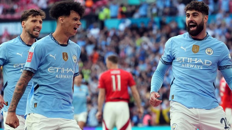 Joskvo Gvardiol celebrates his second-half header for Man City against Nottingham Forest