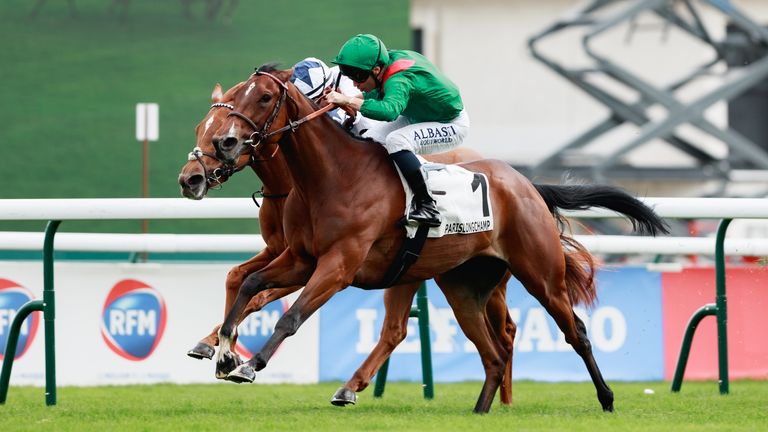 Zarigana (M. Barzalona) wins Prix de la Grotte Gr.3, at ParisLongchamp, 13/04/2025, photo: Zuzanna Lupa