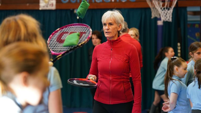 Judy Murray takes part in a tennis workshop at Mount Vernon Primary School, Glasgow, as part of a campaign to get more females involved in s