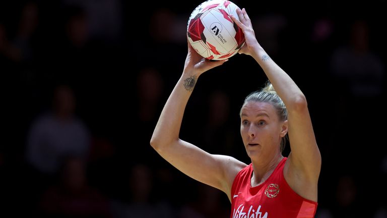 England's Sasha Glasgow in action during the Vitality Netball International Series match at the Motorpoint Arena, Nottingham